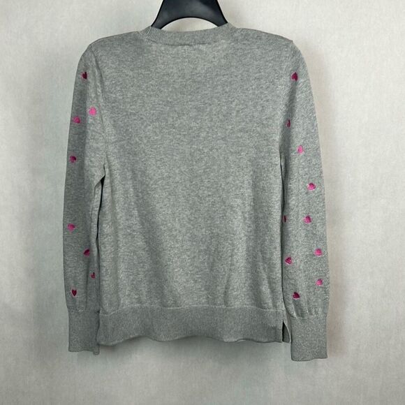 Time & Tru Womens Heart Sweater Sz Medium Gray Pink Embroidered Hearts Crew Neck - Picture 4 of 7